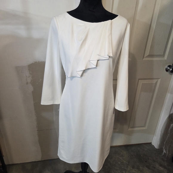 Alex Marie Dresses & Skirts - Alex Marie Dress Elegant Cream Long Sleeve Dress Pleated Top Long Sleeve